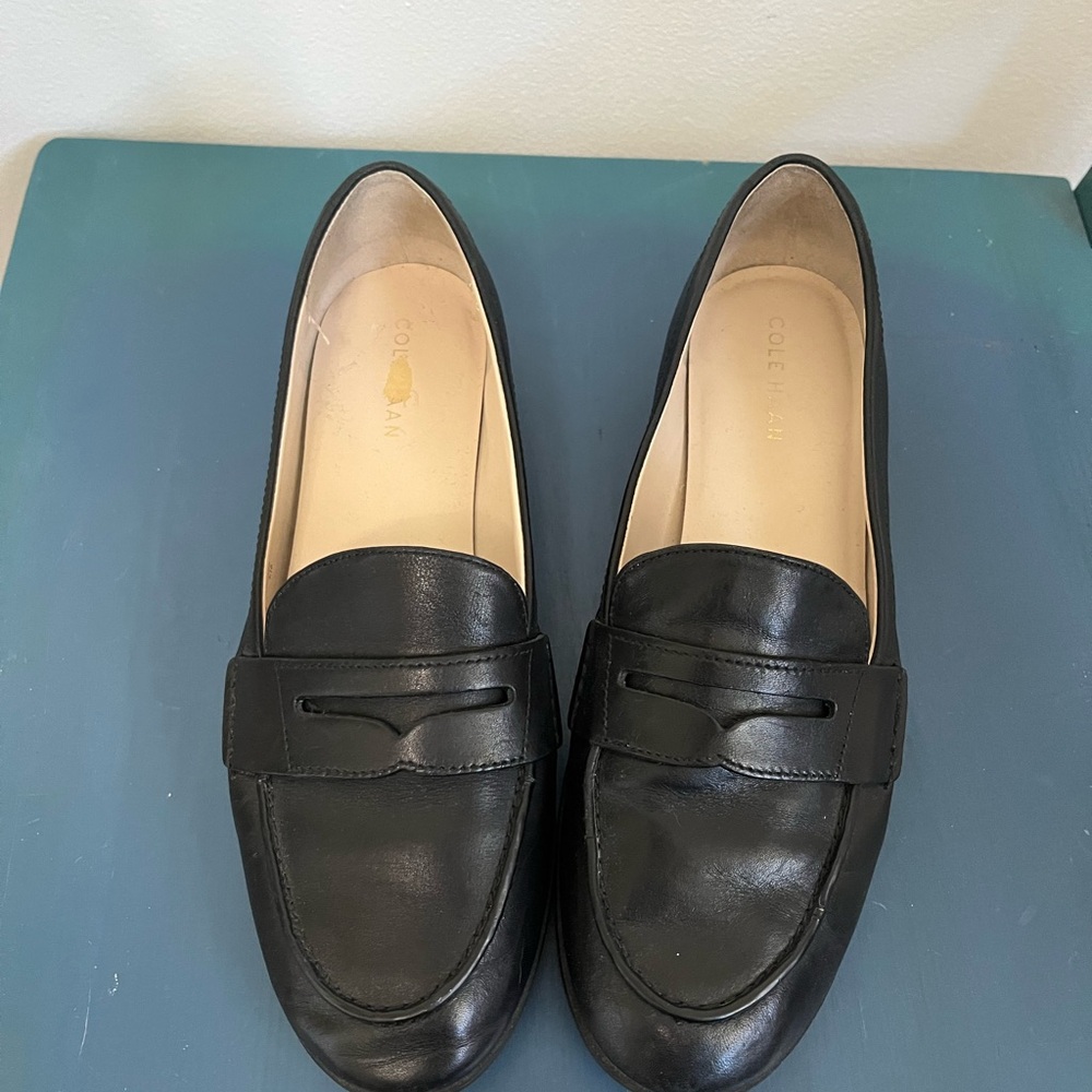 Cole Haan Black Leather Penny Loafers - Classic Slip-On Flats